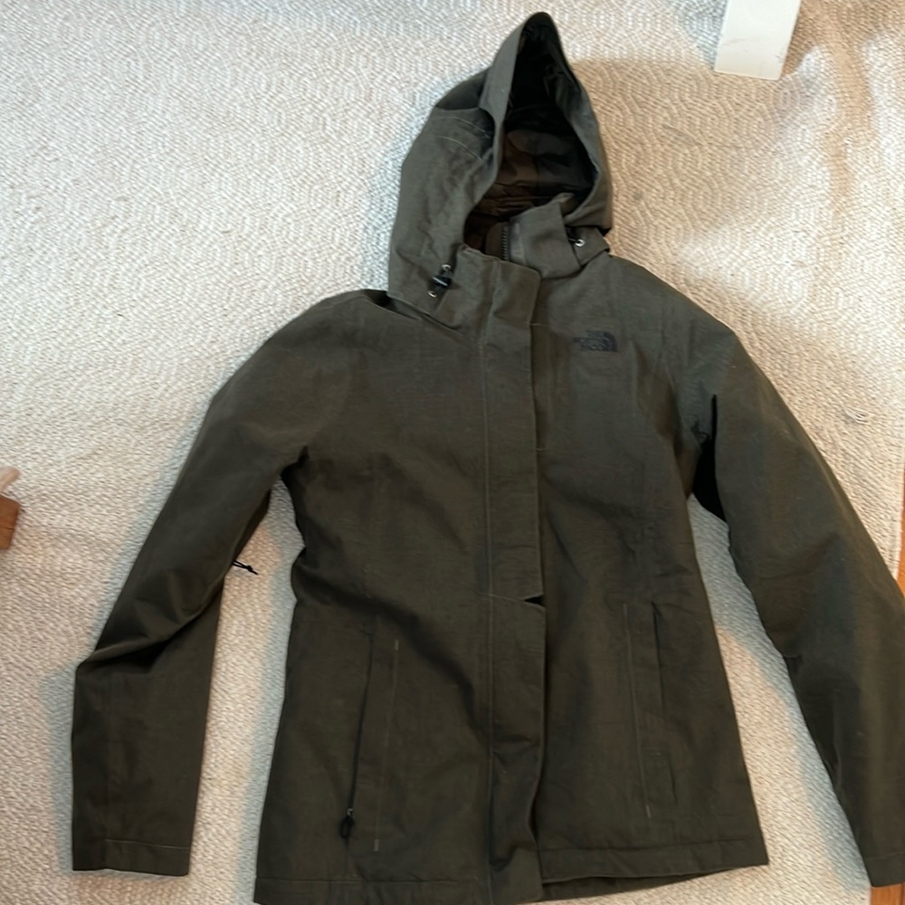 Like New North Face Olive Green Jacket with Detachable Hood
